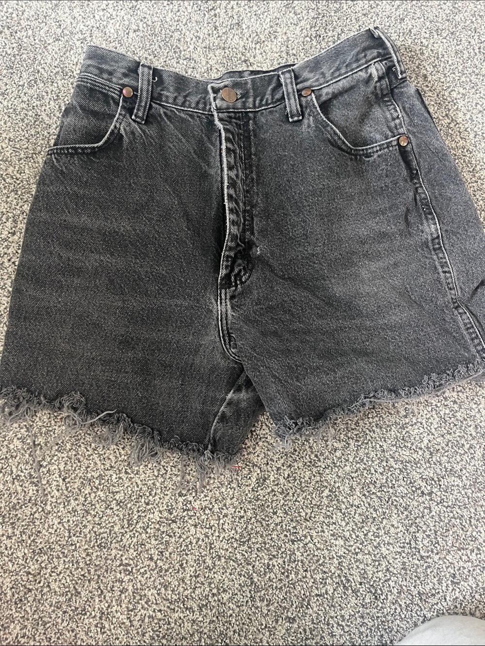 Wrangler Black Washed Denim Cutoff Shorts with Frayed Hem
